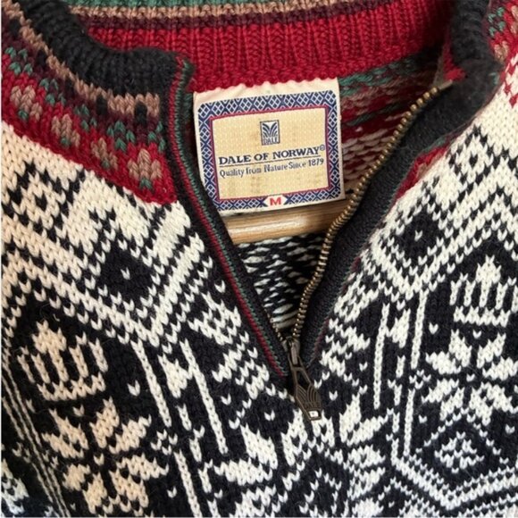 Dale of Norway Classic Faire Isle Apres Ski Quarter Zip Sweater 100% Wool Mens M - Picture 4 of 8
